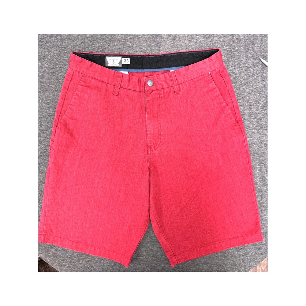 Volcom Surf Stripe Vibrant Chino Cotton Shorts Casual Everyday‎ Red Size 33